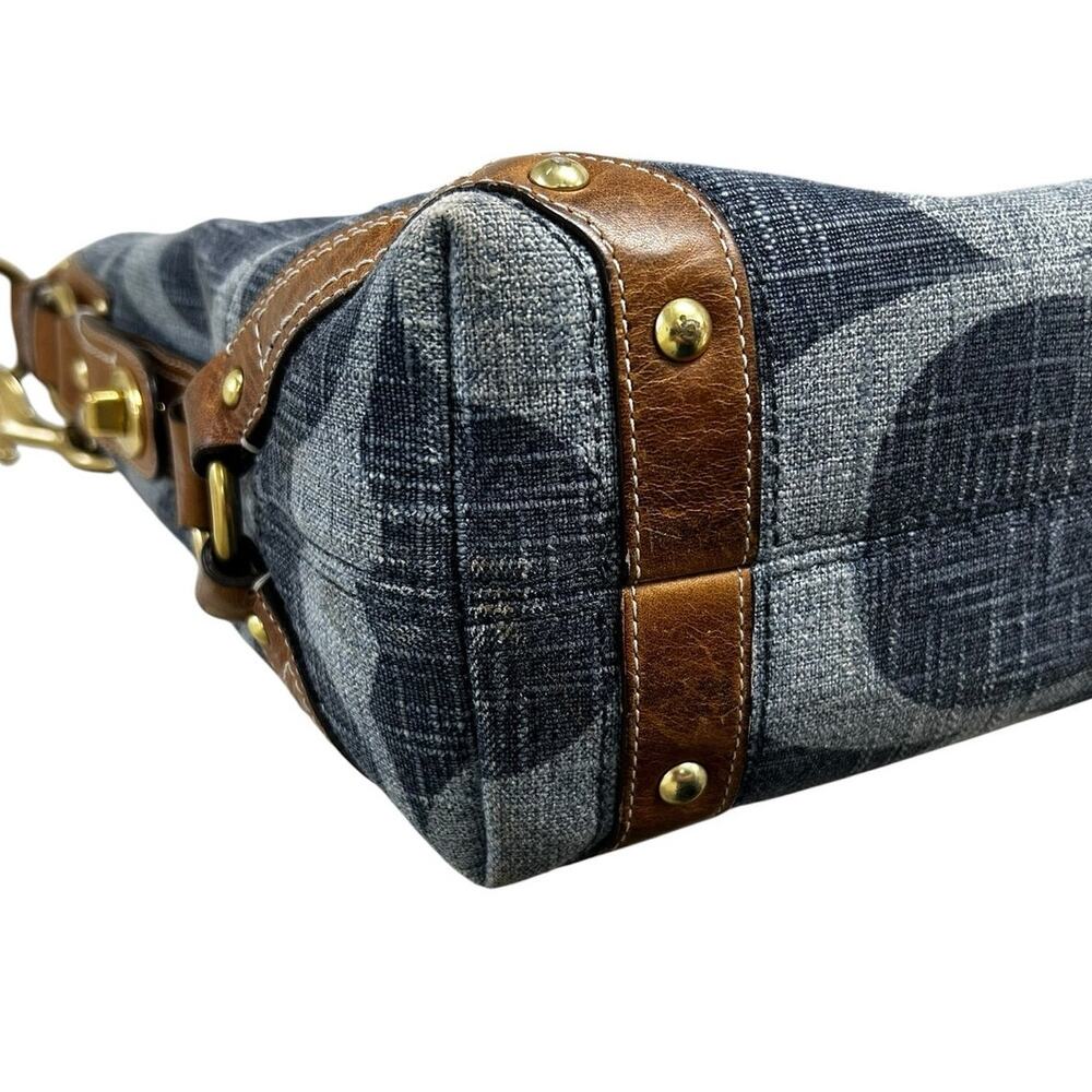 Y2K Coach Signature Print Carly Denim Hobo Brown Leather Trim Shoulder Bag - Picture 10 of 11